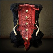 Commode en hêtre massif avec véritable peau de crocodile teintée rouge PC-Red Croco