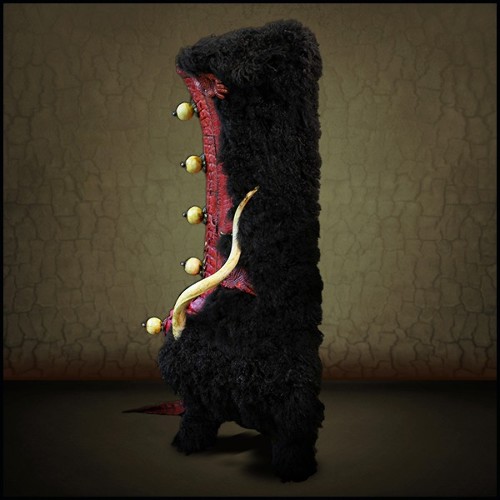 Chest in solid beech wood with red tinted real crocodile skin PC-Red Croco