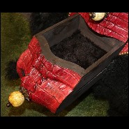 Chest in solid beech wood with red tinted real crocodile skin PC-Red Croco