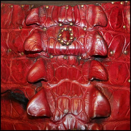 Chest in solid beech wood with red tinted real crocodile skin PC-Red Croco