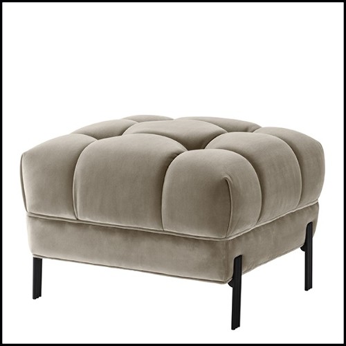 Tabouret en bois avec pieds en acier inoxydable et assise avec tissu velours 24-Sienna Greige