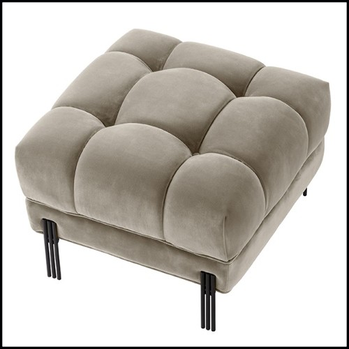 Stool in wood with legs in stainless steel and seat with velvet fabric 24-Sienna Greige