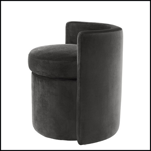Stool in wood with seat and back with velvet fabric 24-Arcadia Dark