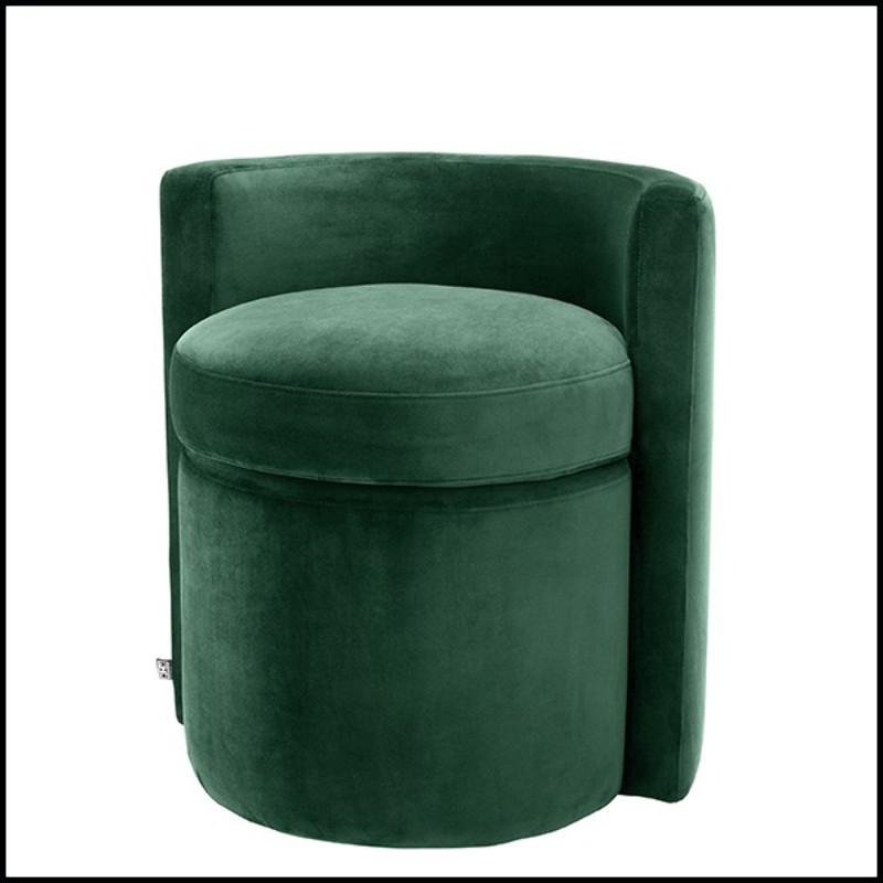 Stool in wood with seat and back with velvet fabric 24-Arcadia Green