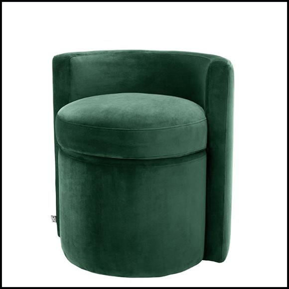 Stool in wood with seat and back with velvet fabric 24-Arcadia Green