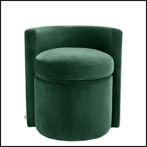 Stool in wood with seat and back with velvet fabric 24-Arcadia Green