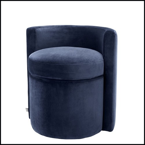 Tabouret en bois avec assise et dossier avec tissu velours 24-Arcadia Blue