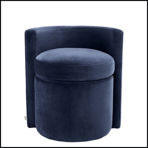 Tabouret en bois avec assise et dossier avec tissu velours 24-Arcadia Blue