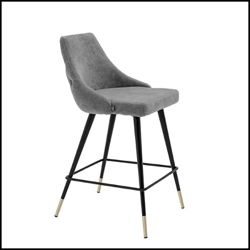 Bar stool in wood with legs in brass in black finish 24-Cedro Grey M