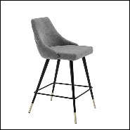 Bar stool in wood with legs in brass in black finish 24-Cedro Grey M