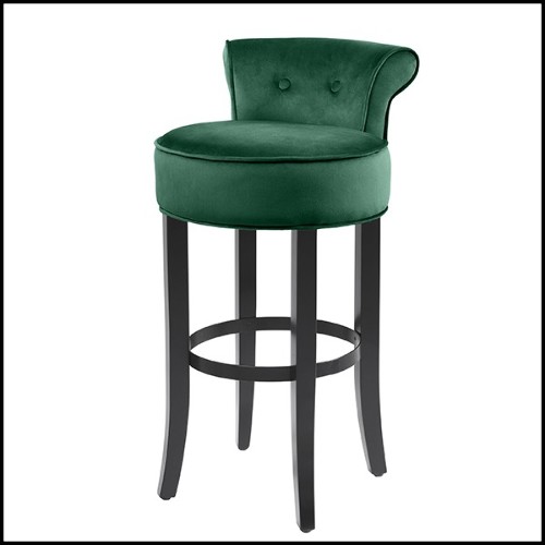 Tabouret de bar en hêtre massif et assise avec tissu velours coloris green 24-Sophia Loren Green