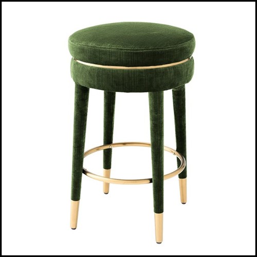Tabouret de bar en bois et assise avec tissu velours coloris green 24-Parisian Green M