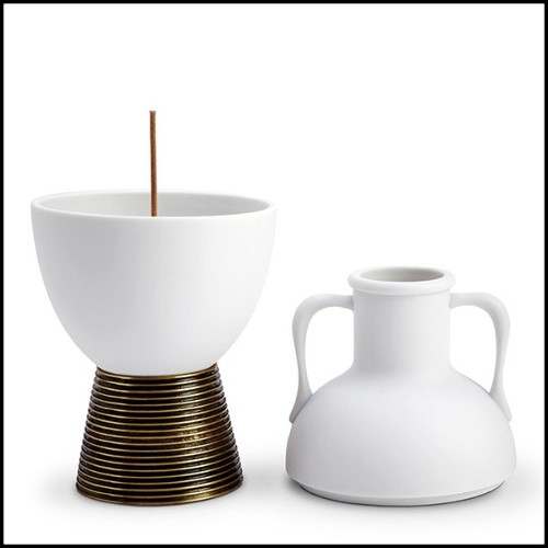 Vase in white porcelain and solid brass base 178-Incense