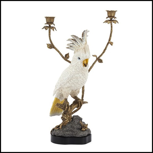 Candleholder in porcelain and details in solid bronze 162-White Parrot