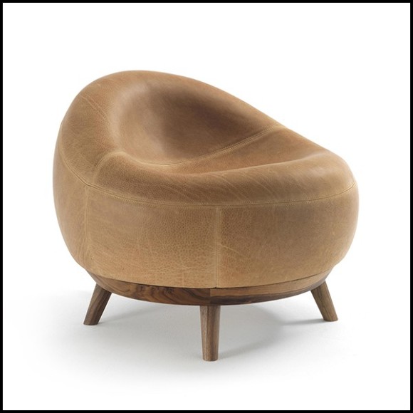 Armchair in solid walnut wood in canyon finish 154-Bahamas Leather
