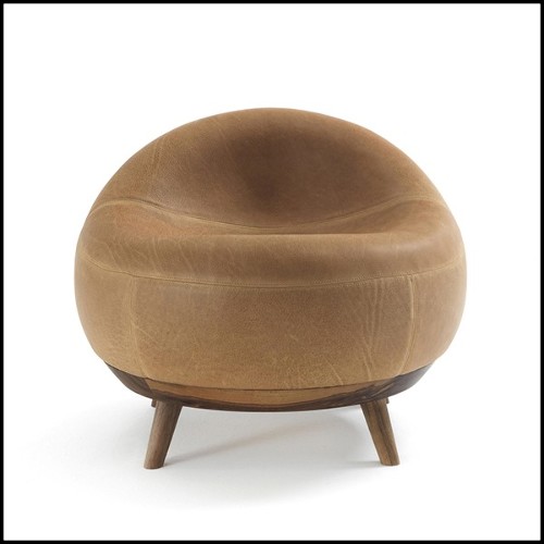 Armchair in solid walnut wood in canyon finish 154-Bahamas Leather