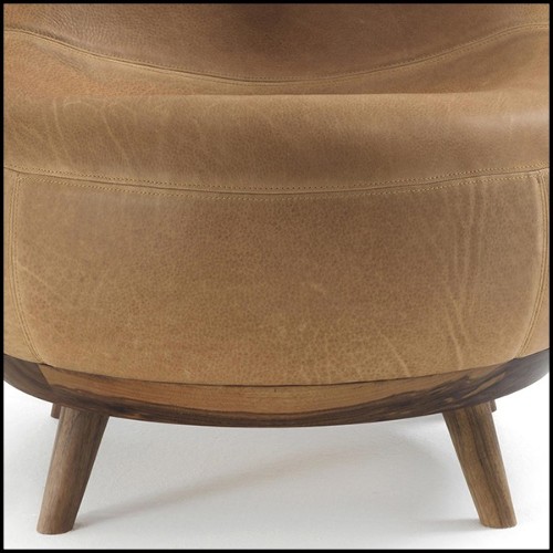 Armchair in solid walnut wood in canyon finish 154-Bahamas Leather