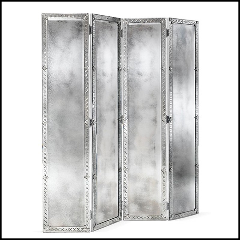 Screen in solid wood and beveled antique mirrored glass 182-Majesty