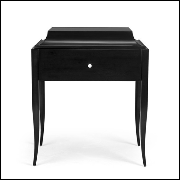 Table de nuit en acajou massif finition laqué noir 119-Ortens
