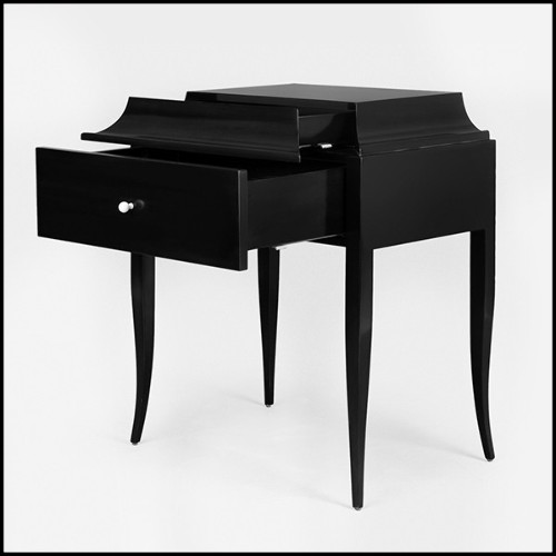 Table de nuit en acajou massif finition laqué noir 119-Ortens