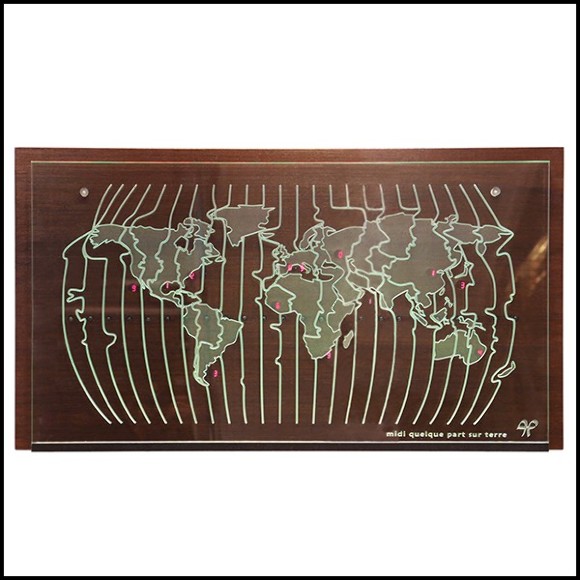 Horloge en bois naturel massif PC-World Map