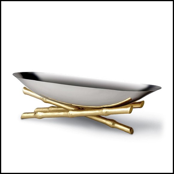Cup in polished stainless steel and gold-plated 172-Bamboos Oval