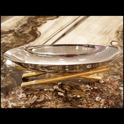Cup in polished stainless steel and gold-plated 172-Bamboos Oval