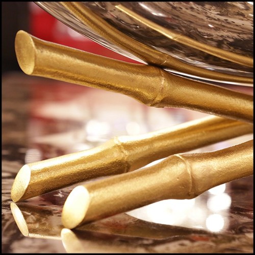 Cup in polished stainless steel and gold-plated 172-Bamboos Oval