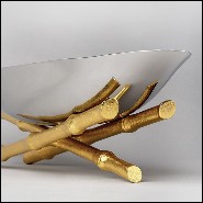 Cup in polished stainless steel and gold-plated 172-Bamboos Oval