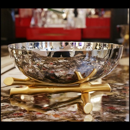 Coupe en acier inoxydable poli et plaqué or 172-Bamboos Round