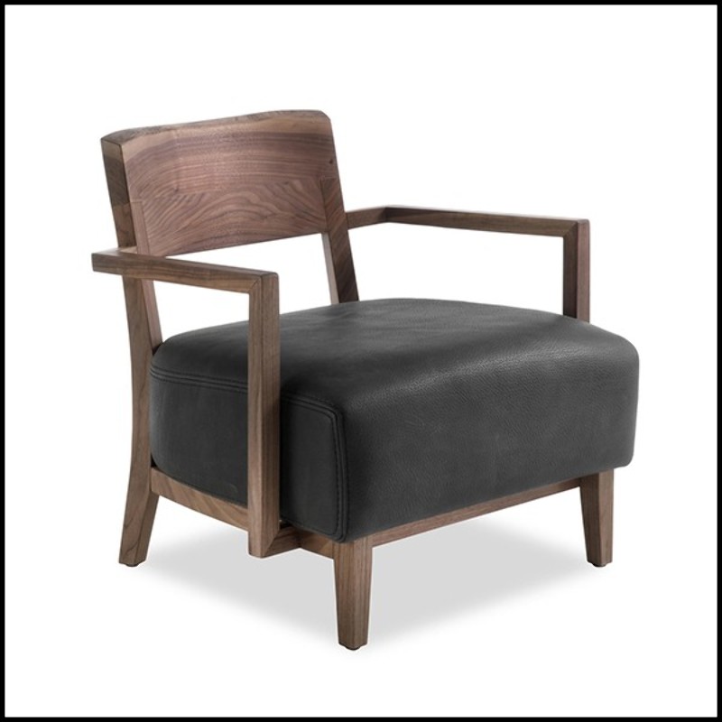 Fauteuil en noyer massif et cuir finition noir 154-Gemini