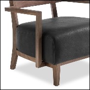 Armchair in solid walnut wood and leather in black finish 154-Gemini
