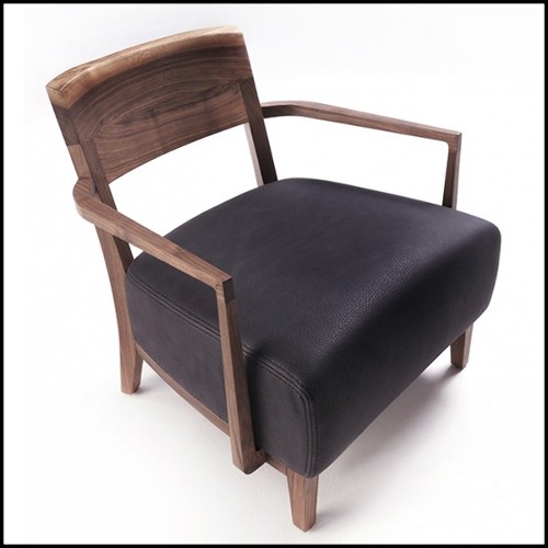 Fauteuil en noyer massif et cuir finition noir 154-Gemini