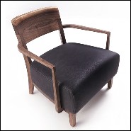 Armchair in solid walnut wood and leather in black finish 154-Gemini