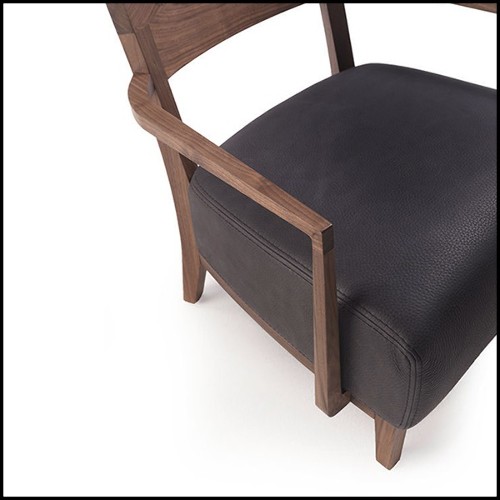 Fauteuil en noyer massif et cuir finition noir 154-Gemini