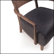Armchair in solid walnut wood and leather in black finish 154-Gemini