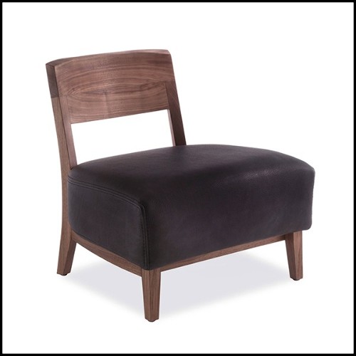 Fauteuil en noyer massif et cuir finition noir 154-Gemini