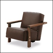 Fauteuil en noyer massif et en véritable cuir italien 154-Opal