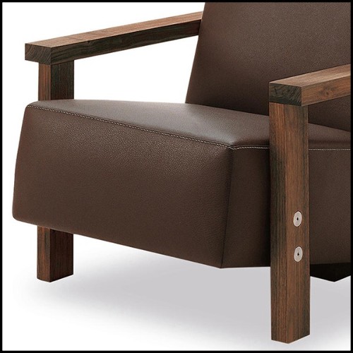 Armchair in solid walnut wood and in italian genuine leather 154-Opal
