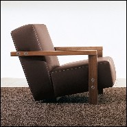 Armchair in solid walnut wood and in italian genuine leather 154-Opal