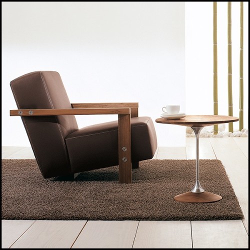 Armchair in solid walnut wood and in italian genuine leather 154-Opal