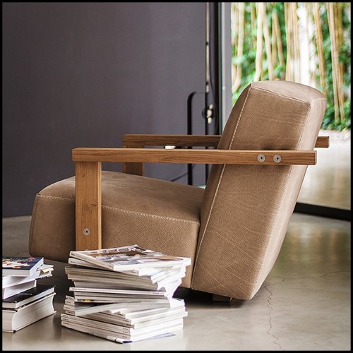 Fauteuil en noyer massif et en véritable cuir italien 154-Opal