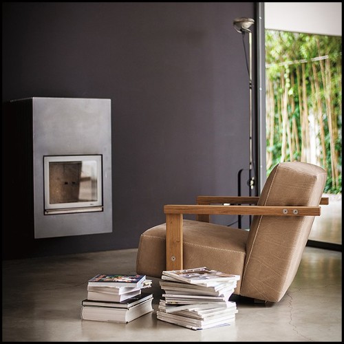 Armchair in solid walnut wood and in italian genuine leather 154-Opal