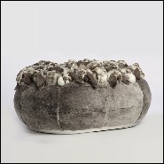 Pouf upholstered and covered with grey rabbit plushes PC-Grey Rabbit