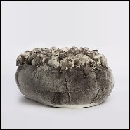 Pouf upholstered and covered with grey rabbit plushes PC-Grey Rabbit
