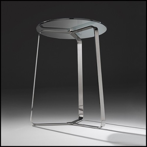 Table d'appoint en acier poli finition chrome et plateau en verre 183-Triple Feet