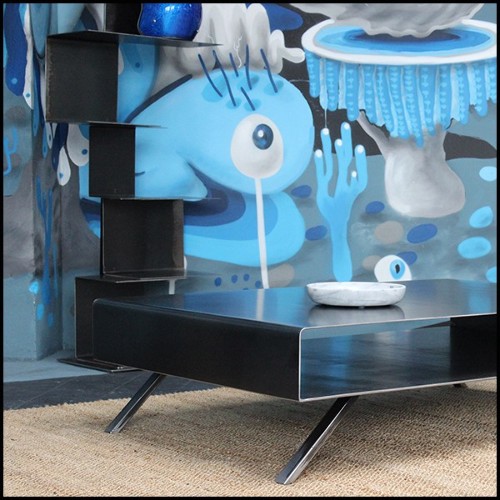 Table basse en acier brut artisanal 147-Cassette