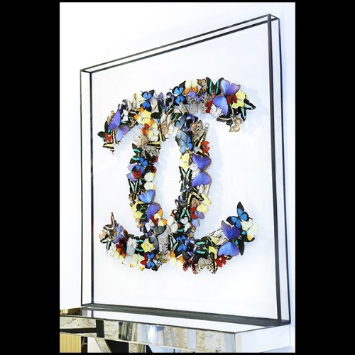 Wall Decoration under glass box frame with real multicolored butterflies PC-Double Chanel Butterflies