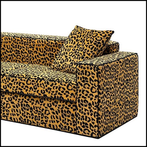 Canapé avec structure en bois et tissu velours léopard 162-Leopard 2 Seater