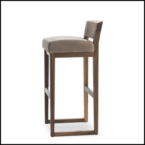 Stool in Solid Walnut Wood with Leather Seat 154-Norman